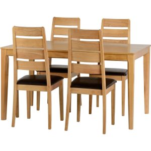 Logan Small Dining Set in Oak Varnish/Brown Faux Leather