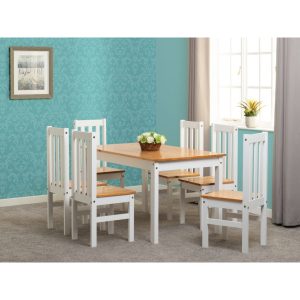 Ludlow 1+6 Dining Set in White/Oak Lacquer