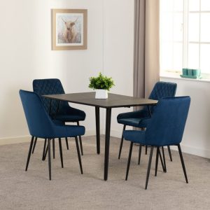 Marlow Dining Set with Avery Chairs in Black Marble Effect/Black/Sapphire Blue Velvet