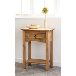 Corona 1 Drawer Console Table with Shelf in Distressed Waxed Pine