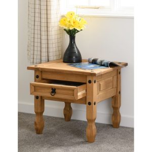 Corona 1 Drawer Lamp Table in Distressed Waxed Pine
