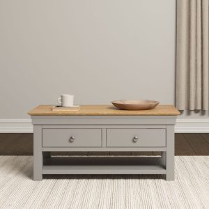 Bordeaux 2 Drawer Coffee Table in Pebble Grey/Oak