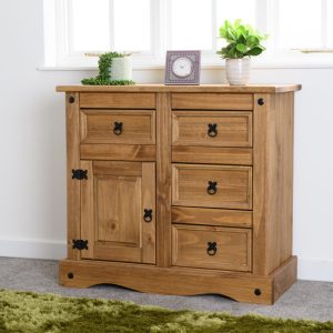Corona 1 Door 4 Drawer Sideboard in Distressed Waxed Pine