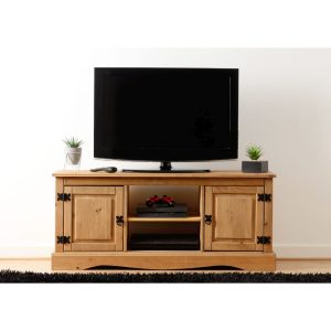 Corona 2 Door 1 Shelf Flat Screen TV Unit in Distressed Waxed Pine