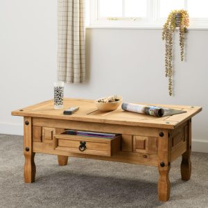 Corona 1 Drawer Coffee Table in Distressed Waxed Pine